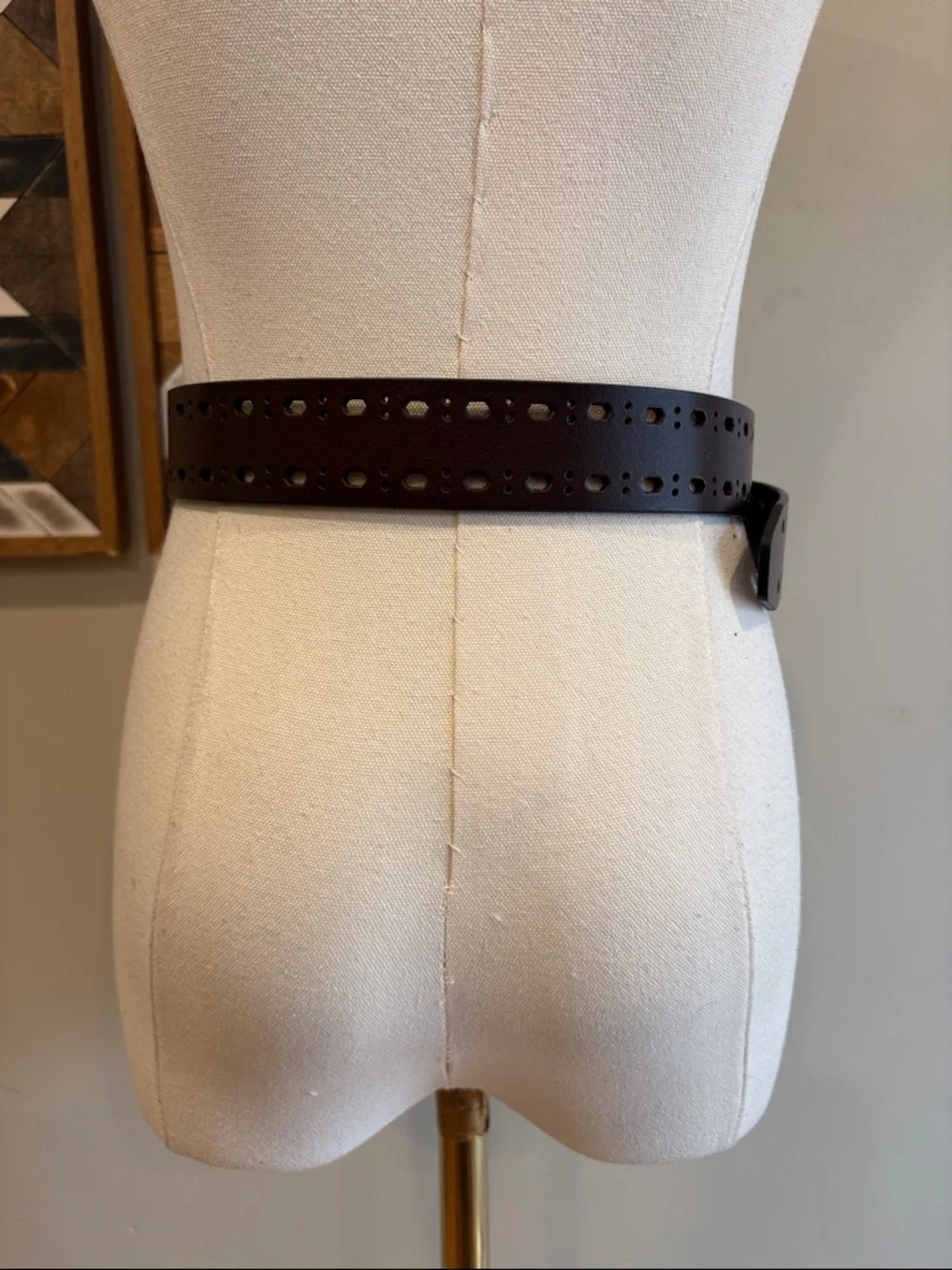 Vintage Ralph Lauren Double Prong Perforated Brown Bonded Leather Belt sz Medium
